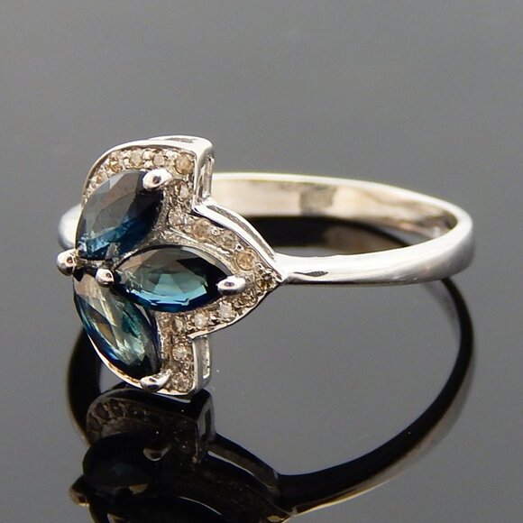 Genuine Sapphire and Diamond Ring in 925 Sterling Silver - Picture 3 of 5